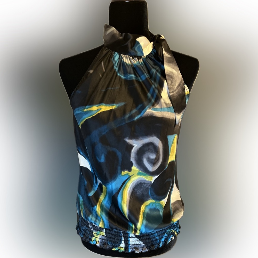 Heart Soul Abstract Black Scarf Tie Blouse size Small - Picture 1 of 11